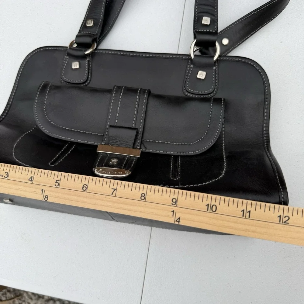 Etienne Aigner Handbag Black Leather Grunge Vintage‎ Two Handle